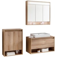 Fackelmann NATURA Badmöbelset 4-teilig, 94 cm, Braun hell + Spiegelschrank + Doppel-Midischrank-90232145 von Fackelmann