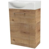 Milano sbc Gäste-WC Set 2 Teile – Waschtischunterschrank in Holz Braun mit Waschbecken aus Keramik – Waschbeckenunterschrank schmal – Türanschlag von Fackelmann