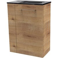 Fackelmann - milano sbc Gäste-WC Set 2 Teile – Waschtischunterschrank in Holz Braun mit Waschbecken aus Glas in Anthrazit – Waschbeckenunterschrank von Fackelmann