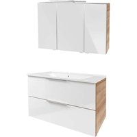Fackelmann - b. brillant Badmöbel Set 3-teilig 100 cm, Weiß Glas/Braun hell, LED-Spiegelschrank'-'90320145 Fackelmann - b. brillant Badmöbel Set 3-teilig 100 cm, Weiß Glas/Braun hell, LED-Spiegelschrank'-'90320145 von Fackelmann