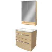 Fackelmann - b.style Badmöbel Set – Waschbecken mit Unterschrank und LED-Spiegelschrank in Holz braun – Waschbeckenunterschrank 60 cm hängend breit – von Fackelmann