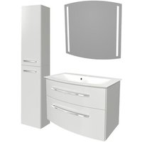 Fackelmann - b.style Badmöbel Set mit Waschbecken mit Unterschrank 80 cm breit – mit LED-Spiegel und Hochschrank – Badezimmermöbel hängend in Weiß von Fackelmann