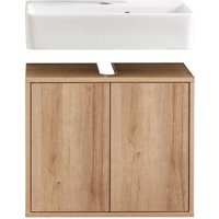 Fackelmann - finn Badmöbel Set 3 Teile / Waschbecken / Waschbeckenunterschrank / 4 Holzfüße / Badschrank mit Push-to-Open / Korpus & Front: Braun von Fackelmann