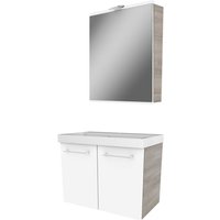 Lima Badmöbel Set 3 Teile / Gussmarmor Waschbecken / Waschbeckenunterschrank mit 2 Türen / led Spiegelschrank / Badschrank mit Soft-Close / Korpus: von Fackelmann