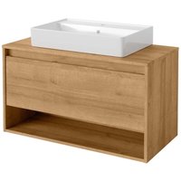 Fackelmann - natura Badmöbel Set 2 Teile / Keramik Waschbecken / Waschbeckenunterschrank mit Schublade / hochwertiger Badschrank mit von Fackelmann