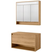 Fackelmann - natura Badmöbel Set 2 Teile / Waschbeckenunterschrank mit Schublade / led Spiegelschrank mit Beleuchtung und 3D-Effekt / von Fackelmann