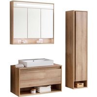 Natura Badmöbelset 4-teilig, 94 cm, Braun hell + Spiegelschrank + Hochschrank-90231145 - Fackelmann von Fackelmann