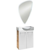 Fackelmann - sbc milano Gäste wc Set 3-teilig 55 cm, Braun hell/Weiß, 2 Türen, Keramik Hahnloch rechts, LED-Spiegel'-'90061145 Fackelmann - sbc milano Gäste wc Set 3-teilig 55 cm, Braun hell/Weiß, 2 Türen, Keramik Hahnloch rechts, LED-Spiegel'-'90061145 von Fackelmann