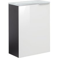 Kara sbc Gäste-WC Set 2 Teile – Waschtischunterschrank in Anthrazit mit Glasfront Weiß mit Waschbecken aus Glas in Weiß – Waschbeckenunterschrank von Fackelmann