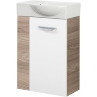 Luxor sbc Gäste-WC Set 2 Teile – Waschtischunterschrank Weiß mit Holz Braun mit Waschbecken aus Keramik – Waschbeckenunterschrank schmal – Luxor sbc Gäste-WC Set 2 Teile – Waschtischunterschrank Weiß mit Holz Braun mit Waschbecken aus Keramik – Waschbeckenunterschrank schmal – von Fackelmann