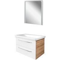 Milano Badmöbel Set 3-teilig, 80 cm, Braun hell/Weiß, Keramik, LED-Spiegel-90293145 - Fackelmann von Fackelmann