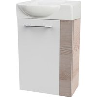 Fackelmann - b. clever sbc Gäste-WC Set 2 Teile – Waschtischunterschrank in Weiß mit Holz Braun mit Waschbecken aus Keramik – Waschbeckenunterschrank von Fackelmann