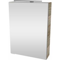 Luxor Spiegelschrank mit LED-Beleuchtung – Alibertschrank für Bad und Gäste-WC (50 x 68 x 15,3 cm) – sbc Badschrank mit Spiegel in Holz Grau – Tür von Fackelmann