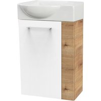 Milano sbc Gäste-WC Set 2 Teile – Waschtischunterschrank in Weiß mit Holz Braun mit Waschbecken Keramik – Waschbeckenunterschrank schmal – von Fackelmann