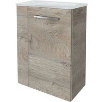 Stanford sbc Gäste-WC Set 2 Teile – Waschtischunterschrank in Holz Braun mit Waschbecken aus Glas in Weiß – Waschbeckenunterschrank schmal – von Fackelmann