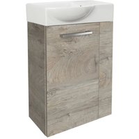 Stanford sbc Gäste-WC Set 2 Teile – Waschtischunterschrank in Holz Braun mit Waschbecken aus Keramik – Waschbeckenunterschrank schmal – Türanschlag Stanford sbc Gäste-WC Set 2 Teile – Waschtischunterschrank in Holz Braun mit Waschbecken aus Keramik – Waschbeckenunterschrank schmal – Türanschlag von Fackelmann