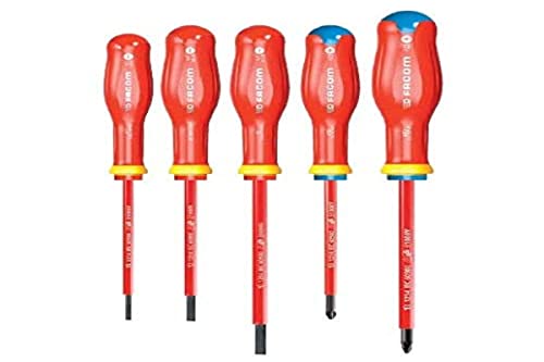 Facom ATP.J5VE Set mit 5 Protwist-Schraubendrehern, 1000 Volt, isoliert für PHILLIPS-Schrauben und Schlitzschrauben von Facom