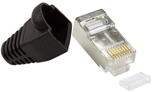 Faconet® 10x Crimp Stecker Netzwerk Internet LAN Kabel geschirmt RJ45 Metall ummantelt mit Knickschutz und Einfädelhilfe, CAT 6, 5e, Modular Plug with Insert von Faconet