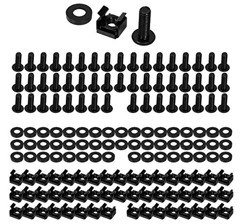 Faconet® 50x 6mm Befestigungs Schrauben-Satz mit Unterlegscheibe und Käfigmutter für Server Rack Schrank Systeme schwarz von FACONET