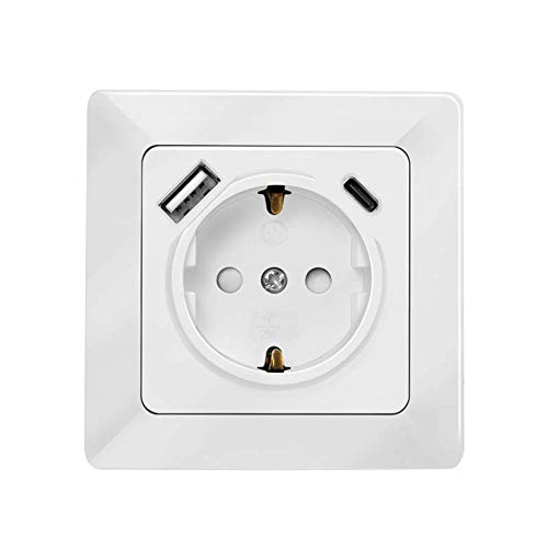 Unterputz-Steckdose, 1x Schutzkontakt (Schuko) CEE 7/3, mit USB-Ladestation 1x USB-C PD +A von Faconet