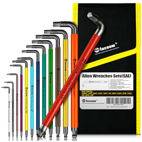 Facoow Inbusschlüssel-Sets, 13-teiliges SAE-Sechskantschlüssel-Set in voller Größe mit Tragetasche, robuster, extra langer Arm, Inbusschlüssel-Sets, Kugelkopf-Inbusschlüssel, farbiges Facoow Inbusschlüssel-Sets, 13-teiliges SAE-Sechskantschlüssel-Set in voller Größe mit Tragetasche, robuster, extra langer Arm, Inbusschlüssel-Sets, Kugelkopf-Inbusschlüssel, farbiges von Facoow
