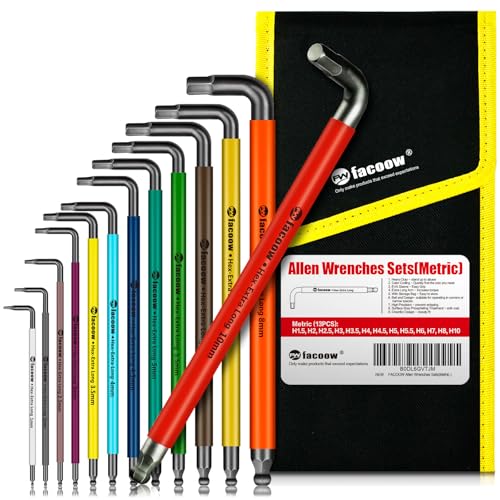 Facoow Inbusschlüssel-Sets, 13-teiliges metrisches Sechskantschlüssel-Set in voller Größe mit Tragetasche, robuster, extra langer Arm, Kugelkopf-Inbusschlüssel, farbig geschnürtes Facoow Inbusschlüssel-Sets, 13-teiliges metrisches Sechskantschlüssel-Set in voller Größe mit Tragetasche, robuster, extra langer Arm, Kugelkopf-Inbusschlüssel, farbig geschnürtes von Facoow