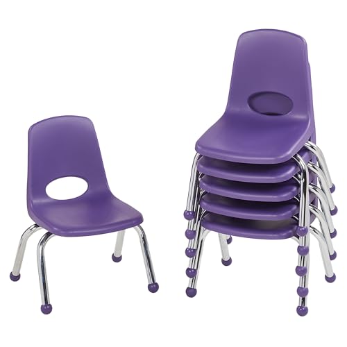 FDP 10355-PU Schulstuhl, stapelbarer Schülersitz mit verchromten Stahlbeinen und Kugelgleitern, für Lernen zu Hause oder Klassenzimmer, Lila, 6 Stück FDP 10355-PU Schulstuhl, stapelbarer Schülersitz mit verchromten Stahlbeinen und Kugelgleitern, für Lernen zu Hause oder Klassenzimmer, Lila, 6 Stück von Factory Direct Partners