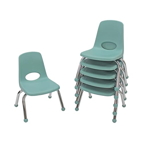 FDP 10355-SF Schulstuhl, stapelbarer Schülersitz mit verchromten Stahlbeinen und Kugelgleitern, für Lernen zu Hause oder Klassenzimmer, Meeresschaum (6er-Pack) von Factory Direct Partners