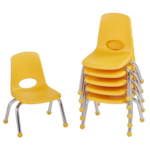 FDP -10355 Schulstuhl, stapelbarer Schülersitz mit verchromten Stahlbeinen und Kugelgleitern, 25,4 cm, für Lernen zu Hause oder Klassenzimmer, Gelb, 6 Stück FDP -10355 Schulstuhl, stapelbarer Schülersitz mit verchromten Stahlbeinen und Kugelgleitern, 25,4 cm, für Lernen zu Hause oder Klassenzimmer, Gelb, 6 Stück von Factory Direct Partners