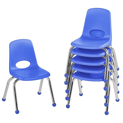 FDP 10359-BL Stapelstuhl, stapelbarer Schülersitz mit verchromten Stahlbeinen und Kugelgleitern, für Lernen zu Hause oder Klassenzimmer, Blau, 6 Stück von Factory Direct Partners