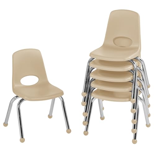 FDP 10359-SD Schulstuhl, stapelbarer Schülersitz mit verchromten Stahlbeinen und Kugelgleitern, für Lernen zu Hause oder Klassenzimmer, Sand, 6 Stück von Factory Direct Partners