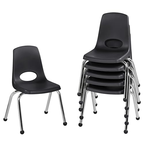 FDP 10363-BK Schulstuhl, stapelbarer Schülersitz mit verchromten Stahlbeinen und Kugelgleitern, für Lernen zu Hause oder Klassenzimmer, Schwarz, 6 Stück FDP 10363-BK Schulstuhl, stapelbarer Schülersitz mit verchromten Stahlbeinen und Kugelgleitern, für Lernen zu Hause oder Klassenzimmer, Schwarz, 6 Stück von Factory Direct Partners