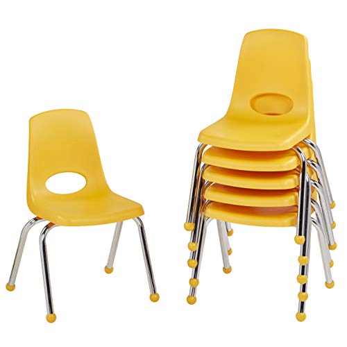 FDP 10363-YE Schulstuhl, stapelbarer Schülersitz mit verchromten Stahlbeinen und Kugelgleitern, für Lernen zu Hause oder Klassenzimmer, Gelb, 6 Stück FDP 10363-YE Schulstuhl, stapelbarer Schülersitz mit verchromten Stahlbeinen und Kugelgleitern, für Lernen zu Hause oder Klassenzimmer, Gelb, 6 Stück von Factory Direct Partners