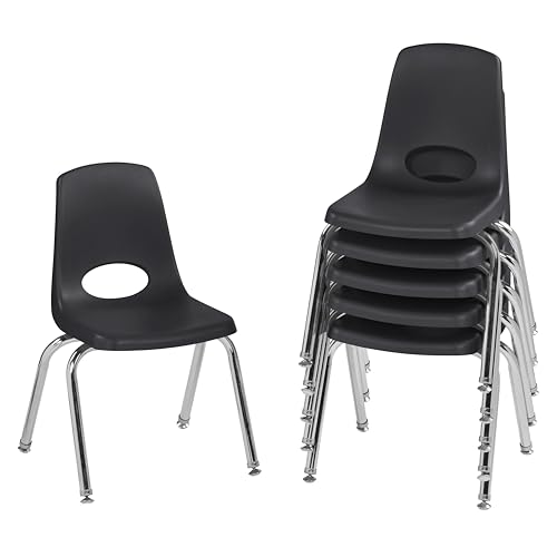 FDP 10364-BK Schulstuhl, stapelbarer Schülersitz mit verchromten Stahlbeinen und Nylon-Drehgleitern, für Lernen zu Hause oder Klassenzimmer, Schwarz, 6 Stück FDP 10364-BK Schulstuhl, stapelbarer Schülersitz mit verchromten Stahlbeinen und Nylon-Drehgleitern, für Lernen zu Hause oder Klassenzimmer, Schwarz, 6 Stück von Factory Direct Partners