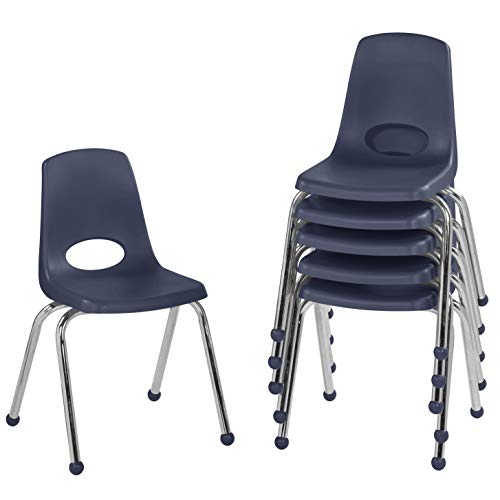 FDP 10367-NV Schulstuhl, stapelbarer Schülersitz mit verchromten Stahlbeinen und Kugelgleitern, für Lernen zu Hause oder Klassenzimmer, Marineblau, 6 Stück FDP 10367-NV Schulstuhl, stapelbarer Schülersitz mit verchromten Stahlbeinen und Kugelgleitern, für Lernen zu Hause oder Klassenzimmer, Marineblau, 6 Stück von Factory Direct Partners