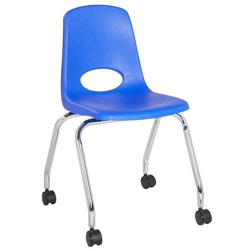 Factory Direct Partners FDP 11552-BL mobiler Schulstuhl mit Lenkrollen, für Kinder, Jugendliche und Erwachsene, ergonomischer Rollsitz für Klassenzimmer, Schule oder Büro, Blau, 11552-BL von Factory Direct Partners