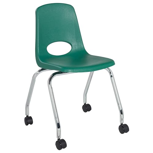 Factory Direct Partners FDP 11552-GN Mobiler Schulstuhl mit Lenkrollen, für Kinder, Jugendliche und Erwachsene; ergonomischer Rollsitz für Klassenzimmer, Schule oder Büro, Grün, 11552-GN von Factory Direct Partners