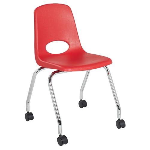 Factory Direct Partners FDP 11552-RD mobiler Schulstuhl mit Lenkrollen, 45,7 cm, für Kinder, Jugendliche und Erwachsene; ergonomischer Sitz für Klassenzimmer, Schule oder Büro, Rot von Factory Direct Partners