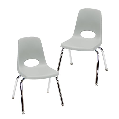 Factory Direct Partners FDP 13048-LG Schulstuhl, stapelbarer Schülersitz mit verchromten Stahlbeinen und drehbaren Gleitern, für Klassenzimmer, Heimschule oder Lernraum, Hellgrau (2er-Pack), 2 Stück von Factory Direct Partners