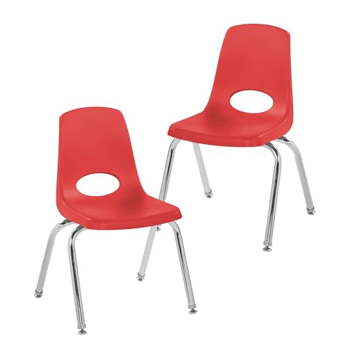 Factory Direct Partners FDP 13048-RD Schulstuhl, stapelbarer Studentensitz mit verchromten Stahlbeinen und drehbaren Gleitern, für Klassenzimmer, Heimschule oder Lernraum, Rot, 2 Stück von Factory Direct Partners