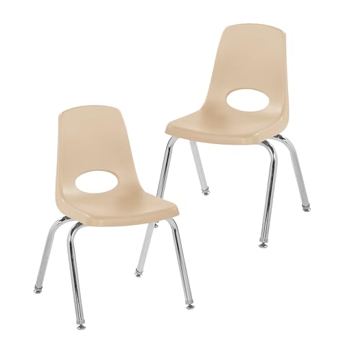 Factory Direct Partners FDP 13048-SD Stapelstuhl, stapelbarer Schülersitz mit verchromten Stahlbeinen und drehbaren Gleitern, für Klassenzimmer, Heimschule oder Lernraum, Sand (2er-Pack) von Factory Direct Partners