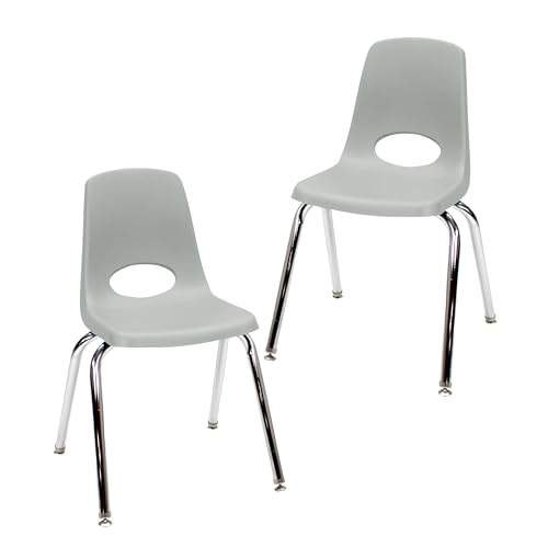 Factory Direct Partners FDP 13049-LG Schulstuhl, stapelbarer Studentensitz mit verchromten Stahlbeinen und drehbaren Gleitern, für Klassenzimmer, Heimschule oder Büro, Hellgrau, 2 Stück von Factory Direct Partners