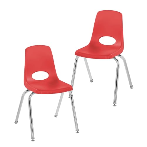 Factory Direct Partners FDP 13049-RD Schulstuhl, stapelbarer Studentensitz mit verchromten Stahlbeinen und drehbaren Gleitern, für Klassenzimmer, Heimschule oder Büro, Rot, 2 Stück von Factory Direct Partners