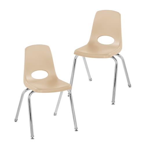 Factory Direct Partners FDP 13049-SD Schulstuhl, stapelbarer Studentensitz mit verchromten Stahlbeinen und drehbaren Gleitern, für Klassenzimmer, Heimschule oder Büro, Sand (2er-Pack) von Factory Direct Partners