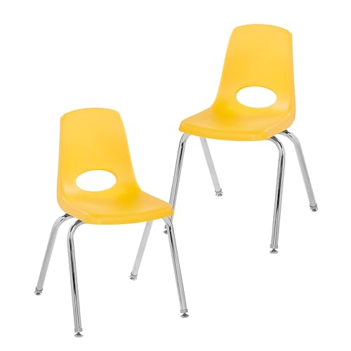 Factory Direct Partners FDP 13049-YE Stapelstuhl, stapelbarer Schülersitz mit verchromten Stahlbeinen und drehbaren Gleitern, für Klassenzimmer, Heimschule oder Büro, Gelb, 2 Stück von Factory Direct Partners