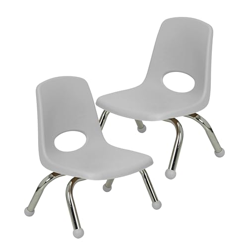 Factory Direct Partners FDP 15407-LG Schulstuhl, stapelbarer Schülersitz mit verchromten Stahlbeinen und Kugelgleitern, für Kindertagesstätte, Vorschule und Heimschule, Hellgrau (2er-Pack), 2 Stück von Factory Direct Partners