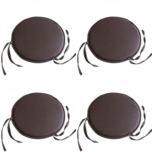 4er Set Sitzkissen Stuhl/Bank rund - ⌀ 30cm gemütliche Stuhlkissen mit Bindebänder für Stuhl, Bank, Hocker etc (Kaffee) von Factorys