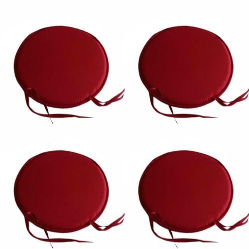 4er Set Sitzkissen Stuhl/Bank rund - ⌀ 30cm gemütliche Stuhlkissen mit Bindebänder für Stuhl, Bank, Hocker etc (Rot) von Factorys