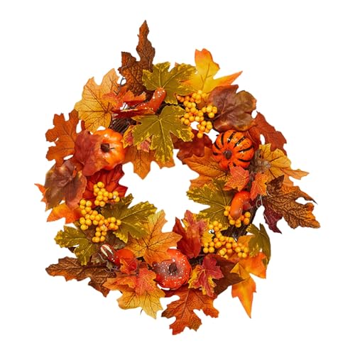 Türkranz Herbst, Herbstdeko Ahornblatt Beere Türkranz für Halloween Erntedank, Türkranz Herbst Außen für Haustür Wand Fenster Hochzeit Party Dekoration Innen Außen (Orange, 40X40X5CM) von Factorys