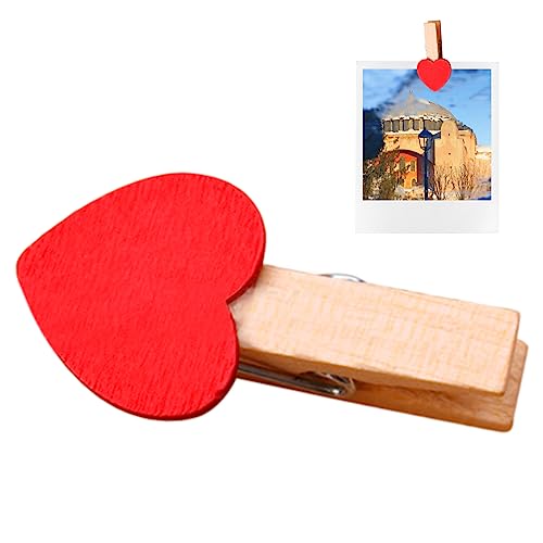 5 Pcs Mini-Wäscheklammern aus Holz - Rotes Herz Kleine Pin-Clip,DIY Handwerk Hochzeit Geburtstag Party Dekor, 1,37 Zoll Fotopapierhalter, Feste Klemme, Nicht ausfransende Seilstifte Facynde von Facynde